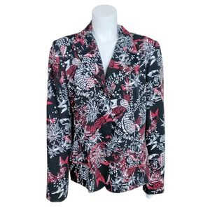 Harve Benard by Benard Holtzman Black Red Floral Pineapple Blazer Jacket Size 16